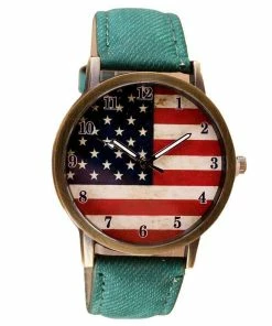 Onlineamericanstore Accessories American Flag Pattern Leather Band Analog Quartz Vogue Wrist Watches