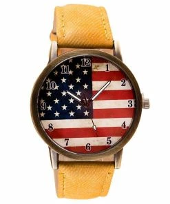 Onlineamericanstore Accessories American Flag Pattern Leather Band Analog Quartz Vogue Wrist Watches