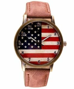 Onlineamericanstore Accessories American Flag Pattern Leather Band Analog Quartz Vogue Wrist Watches