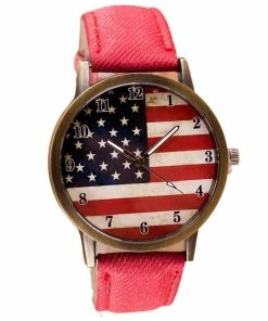 Onlineamericanstore Accessories American Flag Pattern Leather Band Analog Quartz Vogue Wrist Watches