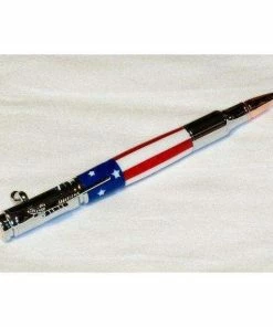 LumberJimStudios Accessories American Flag Pen In Bolt-Action Chrome W/Presentation Box, In Stars And Stripes (Bullet Pen)