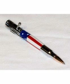 LumberJimStudios Accessories American Flag Pen In Bolt-Action Chrome W/Presentation Box, In Stars And Stripes (Bullet Pen)