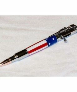 LumberJimStudios Accessories American Flag Pen In Bolt-Action Chrome W/Presentation Box, In Stars And Stripes (Bullet Pen)