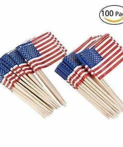 The American Store American Flag Picks, 100 Counts Toothpick Flags For Party Decorations, School Events, Independence Day,Cupcake Toppers Picks Decoration (US Flag Picks) Patriotic Theme Party Supplies