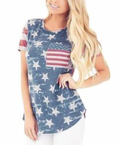 Perfashion Women Clothing American Flag Print Shirt For Women Short Sleeve T-Shirts Blouse Tops