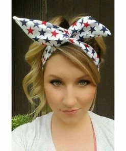 TheWoodenAntler American Flag Red White N Blue Stars Dolly Bow Headband