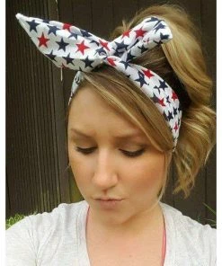 TheWoodenAntler American Flag Red White N Blue Stars Dolly Bow Headband