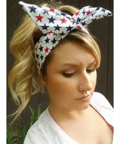 TheWoodenAntler American Flag Red White N Blue Stars Dolly Bow Headband