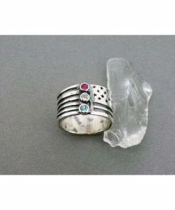 Online American Store Clothing Accessories American Flag Ring - Wide Band Ring - Patriotic Ring - Red White And Blue - Sterling Silver Ring - Made In The USA