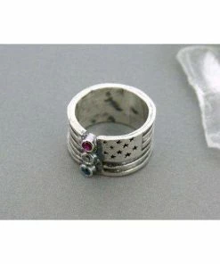 Online American Store Clothing Accessories American Flag Ring - Wide Band Ring - Patriotic Ring - Red White And Blue - Sterling Silver Ring - Made In The USA