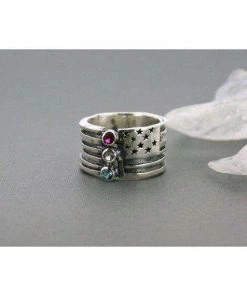 Online American Store Clothing Accessories American Flag Ring - Wide Band Ring - Patriotic Ring - Red White And Blue - Sterling Silver Ring - Made In The USA