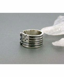 Online American Store Clothing Accessories American Flag Ring - Wide Band Ring - Patriotic Ring - Red White And Blue - Sterling Silver Ring - Made In The USA