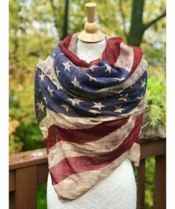 KnittingHappens Women Clothing American Flag Scarf, Vintage Flag, Aged Flag, Light Fabric Rectangular Extra Large Shawl MADE TO ORDER