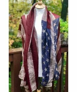 KnittingHappens Women Clothing American Flag Scarf, Vintage Flag, Aged Flag, Light Fabric Rectangular Extra Large Shawl MADE TO ORDER