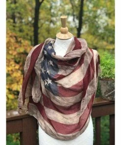 KnittingHappens Women Clothing American Flag Scarf, Vintage Flag, Aged Flag, Light Fabric Rectangular Extra Large Shawl MADE TO ORDER