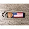 HouseOnHudsonShop Accessories American Flag Silver Ring Key Charm, Brown Leather, Handmade Needlepoint Key Fob / Keychain
