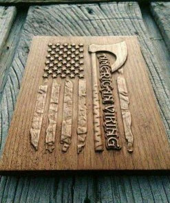 The American Store American Flag Walknut Viking Plaques Decor Art Norse Thor Odin Wood Picture Pagan Gods Carving Heathen Asatru Celtic Norse Rune Wall Hanging