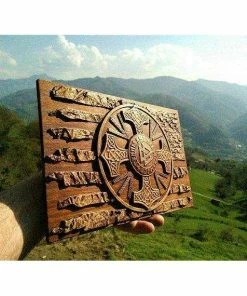 OlegWoodArt American Vintage Collection American Flag Walknut Viking Plaques Decor Art Norse Thor Odin Wood Picture Pagan Gods Carving Heathen Asatru Celtic Norse Rune Wall Hanging