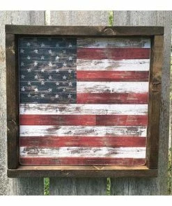 The American Store Americana Decor Wood Sign Framed Wooden American Flag Sign | Farmhouse Rustic American Flag Decor Farmhouse Decor Patriotic Fourth Of July
