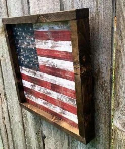 The American Store Americana Decor Wood Sign Framed Wooden American Flag Sign | Farmhouse Rustic American Flag Decor Farmhouse Decor Patriotic Fourth Of July