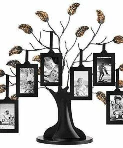 Wall Decor & Art Americanflat Bronze Family Tree Frame With 6 Hanging Picture Frames Each Sized 2" X 3" With Adjustable Ribbon Tassels