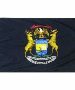 Flags & Banner Annin Flagmakers Model 142660 Michigan State Flag 3x5 Ft. Nylon SolarGuard Nyl-Glo 100% Made In USA To Official State Design Specifications.