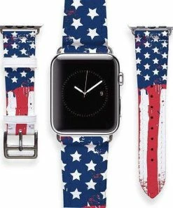 Online American Store Accessories Apple Watch Band 38 USA Leather Wristband IWatch Band American Flag Print Handmade Watch Strap Long Band Short Band Strap 38mm 42mm YD0021