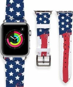 Online American Store Accessories Apple Watch Band 38 USA Leather Wristband IWatch Band American Flag Print Handmade Watch Strap Long Band Short Band Strap 38mm 42mm YD0021