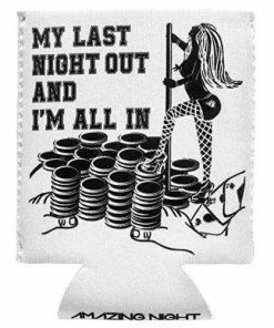 Amazing Night Productions Casual Glasses Bachelor Beer Coolies - 13 Total - "My Last Night Out And I'm All In" & "Groom's Drinking Posse" 1 Unique White One For The Groom And 12 Black For The Groomsmen - Premium Neoprene & Stitching