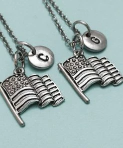 Toodaughters Clothing Accessories Best Friend Necklace, American Flag Necklace, Flag Charm, Bff Necklace, Friendship, Sister Necklace, Friends, Personalized, Initial Charm