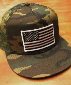 RogueCitizenApparel Black And White AMERICAN FLAG/CAMO Trucker Hat, Snapback Flat Bill Trucker Hat, Patriotic Hat Clothing Accessories