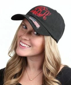 PeppermintTwistShop Black Monogram Baseball Hat-Monogram Baseball Cap-Patriotic Hat-Military Gift-American Flag Hat-4th Of July Baseball Cap-Bridesmaid Gift Women Clothing