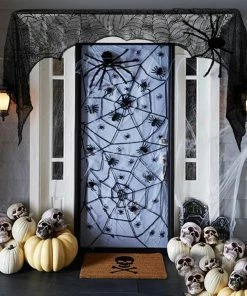 Our Warm Store Black Spider Fireplace Mantel Scarf Halloween Decorations For Home Horror Halloween Decoration Party Supplies 188*90cm