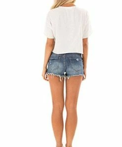 Women Clothing Blooming Jelly Women's Short Sleeve White USA Crop Top Letter Print Round Neck Tee Shirt