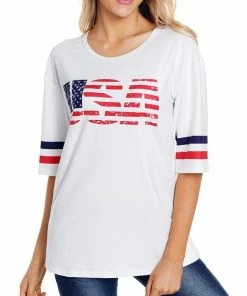 Blossil Women's Casual Scoop Neck Half Sleeve Graphic Flag T Shirt Top Tee Women Clothing