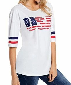 Blossil Women's Casual Scoop Neck Half Sleeve Graphic Flag T Shirt Top Tee Women Clothing