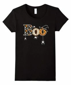 FredGreeneDesign Boo Halloween T-Shirt With Spiders And Witch Hat Halloween Clothing