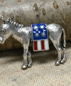 SBBeadsAndCrafts Brooch 48x33mm Donkey Democratic Party Political Mascot American Flag