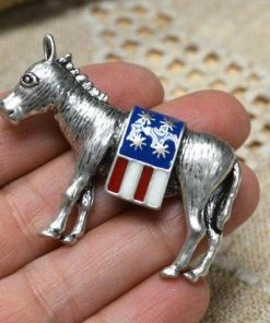 SBBeadsAndCrafts Brooch 48x33mm Donkey Democratic Party Political Mascot American Flag