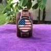 RockinLeather Brown Leather Cuff Watch With American Flag Face And Buckle Accessories