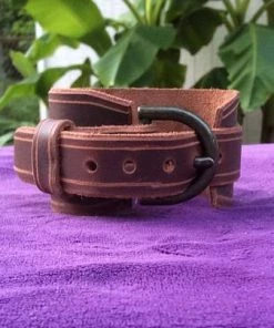 RockinLeather Brown Leather Cuff Watch With American Flag Face And Buckle Accessories