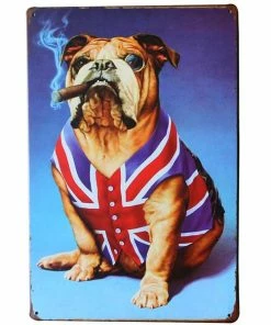 Yvevon Store Pets BULLDOG AND SMOKING CIGAR Metal Puppy Plaque Rustic Pet Sign For DOG Art Decor On Wall In Hotel Bar Pub School LJ6-2 20x30cm B1