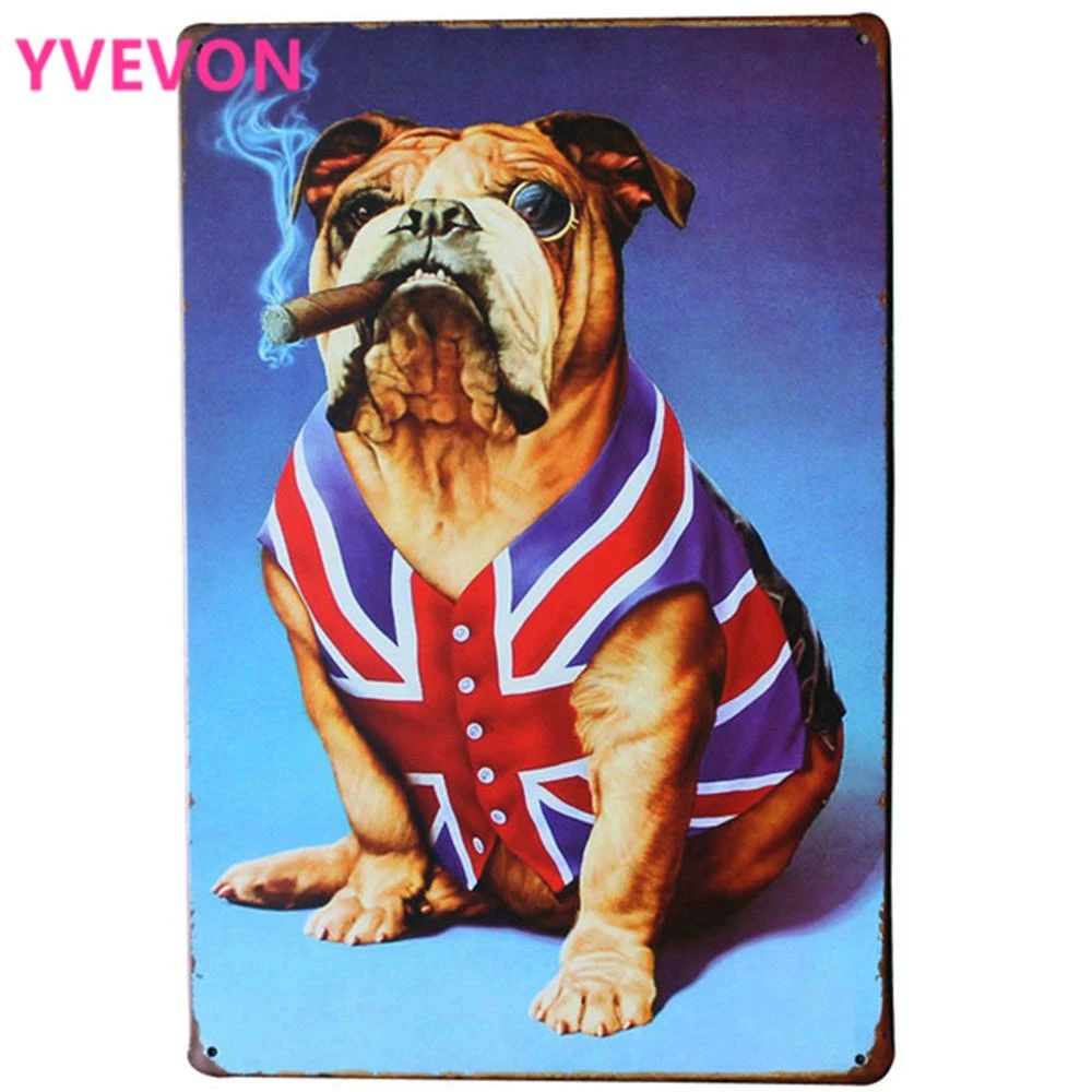 Yvevon Store Pets BULLDOG AND SMOKING CIGAR Metal Puppy Plaque Rustic Pet Sign For DOG Art Decor On Wall In Hotel Bar Pub School LJ6-2 20x30cm B1 27 Yvevon Store Pets BULLDOG AND SMOKING CIGAR Metal Puppy Plaque Rustic Pet Sign For DOG Art Decor On Wall In Hotel Bar Pub School LJ6-2 20x30cm B1