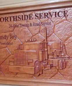 TheWoodGrainGallery American Flag Business Sign: Carved Wooden Signs, Personalized Wooden Signs, Tow Truck Signs, Office Signs, Custom Wood Carving, Semi Truck Sign