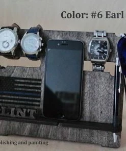MyHandicraftStudio Accessories Charging Station, Docking Station, Phone Stand, Phone Holder, Thin Blue Line, American Flag, Watch Stand, Gift For Dad, Gifts For Him, Mens