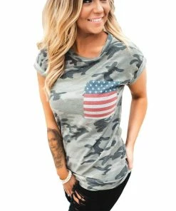 CM-Kid Women's American Flag Tee Shirts Short Sleeve 4th July Patriotic USA Flag Blouse Tops Women Clothing