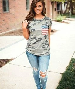 CM-Kid Women's American Flag Tee Shirts Short Sleeve 4th July Patriotic USA Flag Blouse Tops Women Clothing