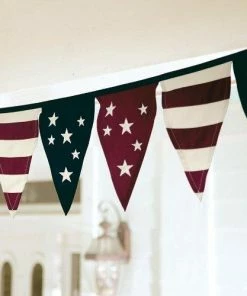 Plow & Hearth Patriotic Theme Party Supplies Cotton Duck Stars And Stripes Americana Pennant Bunting With Embroidery