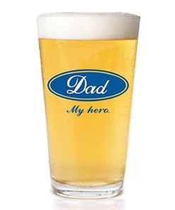 The Party Mind Dad My Hero Beer Glass Present-Dad Gifts From Kids 16 Oz. Casual Glasses