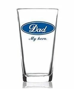 The Party Mind Dad My Hero Beer Glass Present-Dad Gifts From Kids 16 Oz. Casual Glasses